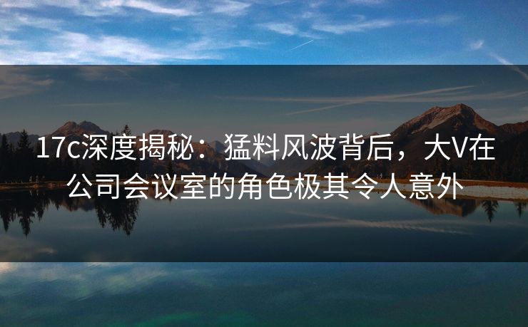 17c深度揭秘：猛料风波背后，大V在公司会议室的角色极其令人意外